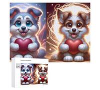 Rompecabezas de 500 piezas para adolescentes, rompecabezas lindo cachorro sosteniendo corazón, rompecabezas para adultos, juegos de relajación, mejora la memoria para cumpleaños, Navidad, 500 piezas