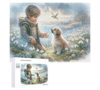 Rompecabezas de 500 piezas para adolescentes, rompecabezas para niños, cachorros y paloma en campanillas de nieve, rompecabezas de campo para adultos, juego práctico, difícil interacción entre padres