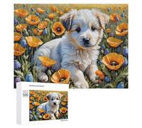Rompecabezas de 500 piezas para adolescentes y cachorros en campo de amapolas para adultos, juegos divertidos, regalo de cumpleaños, regalos únicos de cumpleaños y Navidad, 500 piezas