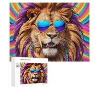 Rompecabezas de 500 piezas para adultos, adolescentes, lentes de sol de león coloridos, rompecabezas artísticos para adultos, juego práctico, corte de precisión, interacción entre padres e hijos, 500