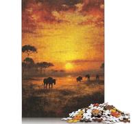 Rompecabezas de 500 Piezas para Adultos: Atardecer Africano con ñus. Regalos para Amigos Secretos. 52 x 38 cm.