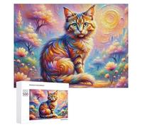 Rompecabezas de 500 piezas para adultos, colorido paisaje de gato de fantasía para adultos, juegos divertidos, Staycation, matar el tiempo, cumpleaños y regalos únicos, 500 piezas