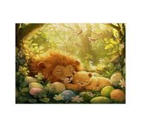 Rompecabezas de 500 piezas para adultos con diseño de león de primavera y Pascua, huevos de animales salvajes, decoración de patrón escénico para entretenimiento en el hogar