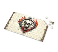 Rompecabezas de 500 piezas para adultos de terror atemporal: reloj de calavera ardiente con diseño de tatuaje, rompecabezas para niños pequeños de 2 a 4 años, rompecabezas de 1500 piezas (500 piezas)