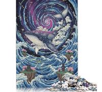 Rompecabezas de 500 Piezas para Adultos, diseño de Ballena cósmica Entre el océano y Las Estrellas, de Madera, Ideal para decoración del hogar, Regalos navideños, 52 x 38 cm.