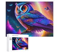 Rompecabezas de 500 piezas para adultos, diseño de búho de fantasía colorido, 2 rompecabezas para adultos, juguetes de bricolaje, decoración del hogar, difícil y desafiante, 500 piezas