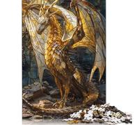 Rompecabezas de 500 Piezas para Adultos, diseño de dragón con vitral Dorado, de Madera, decoración del hogar, 52 x 38 cm.