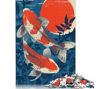 Rompecabezas de 500 Piezas para Adultos, diseño de Estanque de Peces koi y Atardecer, de Madera, Ideal para retos mentales (52 x 38 cm)