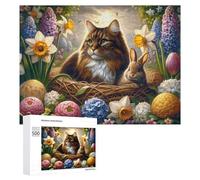 Rompecabezas de 500 piezas para adultos, diseño de gato de Pascua y conejo, juego familiar, difícil y difícil como regalo para toda la familia, 500 piezas