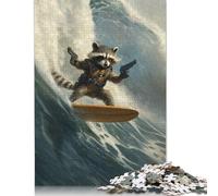 Rompecabezas de 500 Piezas para Adultos, diseño de Mapache Cohete surfeando, de Madera, Juego Educativo, 500 Piezas (52 x 38 cm)