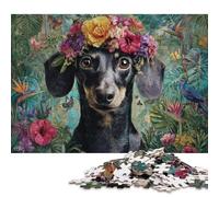 Rompecabezas de 500 Piezas para Adultos, diseño de Perro Salchicha en un paraíso Floral, de Madera, para Adultos y Adolescentes, Ideal para Decorar el hogar, 52 x 38 cm.