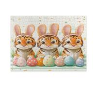 Rompecabezas de 500 piezas para adultos, diseño de tigre de primavera, Pascua, animales salvajes, huevos de madera, decoraciones de patrón de vacaciones para entretenimiento en el hogar