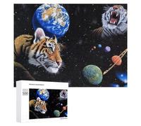 Rompecabezas de 500 piezas para adultos, diseño de tigre espacial, planeta, obras de arte para adultos, juegos de relajación para diversión familiar, ideal como regalo, 500 piezas