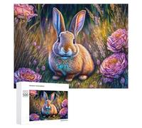 Rompecabezas de 500 piezas para adultos, diseño floral, fantasía, conejo, arte impreso, juego familiar, difícil trato, regalo para toda la familia, 500 piezas