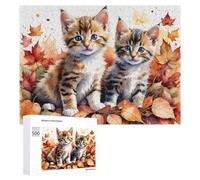 Rompecabezas de 500 piezas para adultos, gatito otoñal, par de 1, juego familiar, difícil trato, regalo para toda la familia, 500 piezas