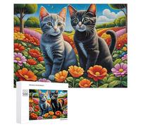 Rompecabezas de 500 piezas para adultos, gatos coloridos en campo de flores, juego familiar, difícil y difícil como regalo para toda la familia, 500 piezas
