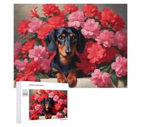 Rompecabezas de 500 piezas para adultos, perro salchicha con flores, rompecabezas para adultos, juguetes de bricolaje, decoración del hogar, difícil y desafiante, 500 piezas