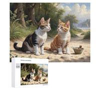 Rompecabezas de 500 piezas para adultos, regalos de dos gatos en el camino de arena, juegos de relajación, Staycation Kill Time, regalo de cumpleaños, regalos, 500 piezas
