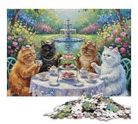Rompecabezas de 500 piezas para adultos, representando a los gatos tomando el té en Un Jardín. Puzzle de madera, ideal para regalar. 500 piezas (52 x 38 cm).