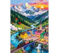 Rompecabezas de 500 piezas para adultos, rompecabezas de 500 piezas, juego desafiante para todo para mujeres, regalos para hombres, juegos educativos: puesta de sol de pueblo alpino
