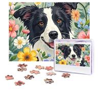 Rompecabezas de 500 piezas para adultos, rompecabezas de madera personalizado Border Collie Florals, rompecabezas de fotos, rompecabezas de imagen para familia, boda, Navidad, regalos de cumpleaños