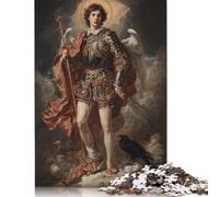 Rompecabezas de 500 Piezas para Adultos: San Miguel con Armadura, Espada y Cruz. Rompecabezas Cuadrado de Madera para Adultos. Decoración del hogar, Regalos navideños (52 x 38 cm).
