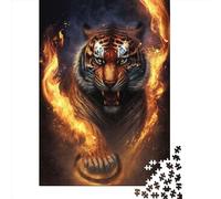 Rompecabezas de 500 Piezas para Adultos Tiger Fire 3 Square Wooden Puzzles Unique Piece Puzzle Educational Fun Games Toys 500pcs (52x38cm)