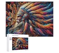 Rompecabezas de 500 piezas para adultos, tocado con plumas coloridas, rompecabezas artísticos para adultos, juguetes de bricolaje, decoración del hogar, difícil y desafiante, 500 piezas