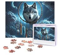 Rompecabezas de 500 piezas personalizables, atrapasueños, lobo 3D, imagen desafiante con bolsa de almacenamiento, rompecabezas de fotos para adultos y bodas (52 x 38 cm)