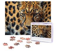 Rompecabezas de 500 piezas personalizables, diseño de leopardo guepardo, imagen desafiante con bolsa de almacenamiento, rompecabezas de fotos para adultos y bodas (52 x 38 cm)