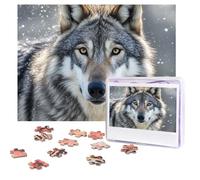 Rompecabezas de 500 piezas personalizables, lobo gris salvaje, imagen desafiante con bolsa de almacenamiento, rompecabezas de fotos para adultos y bodas (52 x 38 cm)
