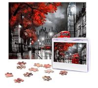 Rompecabezas de 500 piezas personalizables, rompecabezas rojo de la calle Londres con imagen desafiante con bolsa de almacenamiento, rompecabezas de fotos para adultos y bodas (52 x 38 cm)