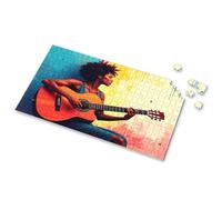 Rompecabezas de 500 piezas Una mujer toca una guitarra acústica contra una imagen colorida, juego para niños, juegos para niños de 8 a 12 (1000 piezas)