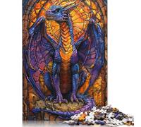Rompecabezas de 520 Piezas de Drago Morado con vitrales para Adultos, de Madera 100% reciclada, para Mujeres y Hombres (52 x 38 cm).