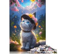 Rompecabezas de 520 Piezas Gatito con Sombrero de Bruja para Adultos, de cartón, Ideal para Actividades Familiares, Regalos navideños, 520 Piezas (52 x 38 cm)