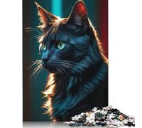 Rompecabezas de 520 Piezas para Adultos, diseño de Gato Negro con Ojos Esmeralda, de cartón, Ideal para decoración del hogar (52 x 38 cm)