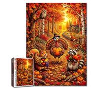 Rompecabezas de Acción de Gracias de 1000 piezas para adultos, pavo, ardilla, mapache, rompecabezas de animales del bosque, calabazas y hojas de otoño, arte de cosecha colorida, regalo de decoración