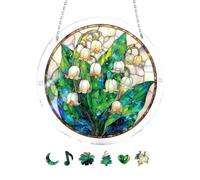 Rompecabezas de acrílico, atrapasueños de flores azules, rompecabezas para colgar en ventanas, decoración del hogar y jardín