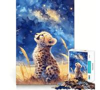 Rompecabezas de Acuarela con diseño de Cachorro de Guepardo Mirando Las Estrellas 1000 Piezas para Jugar Sin Rebabas Piezas de Corte Limpio Portátil y fácil de Transportar Juego Divertido (50x75cm)