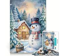 Rompecabezas de Acuarela con Escena de cabaña Invernal con muñeco de Nieve 1000 Piezas Divertido y fácil de Usar Cortado con láser para un Ajuste Actividad para Compartir con Seres Queridos