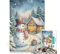 Rompecabezas de Acuarela con Escena de cabaña Invernal y muñeco de Nieve 1000 Piezas para Adolescentes Juego para estimular la Mente Montaje Firme y Seguro Actividad Divertida para Toda la Familia