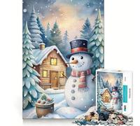 Rompecabezas de Acuarela con Escena de cabaña Invernal y muñeco de Nieve para Adultos 1000 Piezas Juego para ejercitar la Mente Corte de precisión Bordes Suaves desafío Divertido para Pasar el Tiempo
