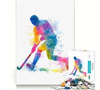 Rompecabezas de Acuarela con ilustración de Jugador de Hockey sobre césped para Adolescentes 1000 Piezas Mejora la concentración Juego tamaño Uniforme Piezas precisas Actividad Nocturna Divertida