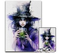 Rompecabezas de Acuarela con póster de Bruja 1000 Piezas para Adultos Rompecabezas de Madera Juego Interactivo Familiar Regalo Artesanal con Ilustraciones Coloridas 1000 Piezas (38 x 26 cm)