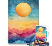 Rompecabezas de Acuarela con Puesta de Sol en Las montañas 1000 Piezas Juego de concentración Mental diseño Ajustado sin Huecos desafío Cerebral Interactivo para el hogar (38x52cm)