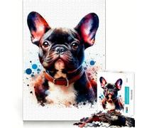 Rompecabezas de Acuarela con Retrato de Bulldog francés para Adultos 1000 Piezas para desarrollar la Memoria Divertido de Alta precisión fácil de Aprender para Disfrutar en Familia (50x75cm)