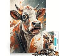Rompecabezas de Acuarela con Retrato de Vaca y Boca Abierta para Adultos Juego Think Boost de 1000 Piezas Estructura de Encaje precisa Fácil de Aprender Diversión para Toda la Familia (50x75cm)