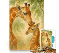 Rompecabezas de Acuarela de 1000 Piezas con Jirafa Madre y cría para Adolescentes Juego Divertido con Encaje Huecos Actividad Nocturna Familiar (38x26cm)