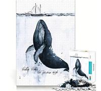 Rompecabezas de Acuarela de Ballena y Barco de 1000 Piezas para Adultos Juego de lógica con Cortes de precisión y Bordes Lisos reuniones Familiares (38x52cm)