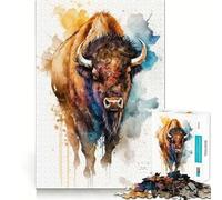 Rompecabezas de Acuarela de Bisonte de 1000 Piezas para Adultos Juguete Que desafía la Mente Corte preciso alineación Actividad Divertida para Toda la Familia (50x75cm)